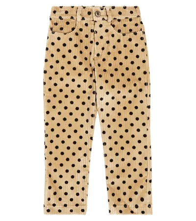 Paade Mode Kids' Polka-dot Cotton Corduroy Wide-leg Pants In Beige