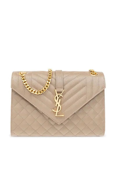 Saint Laurent Matelassé Envelope Medium Shoulder Bag In Beige