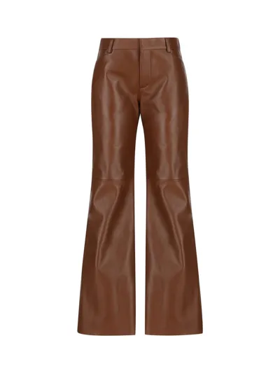 Chloé Leather Wide-leg Pants In Brown