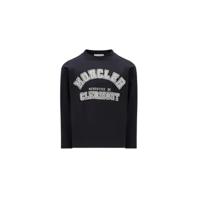 Moncler Kids' Sequin Logo Long Sleeve T-shirt Black In Noir