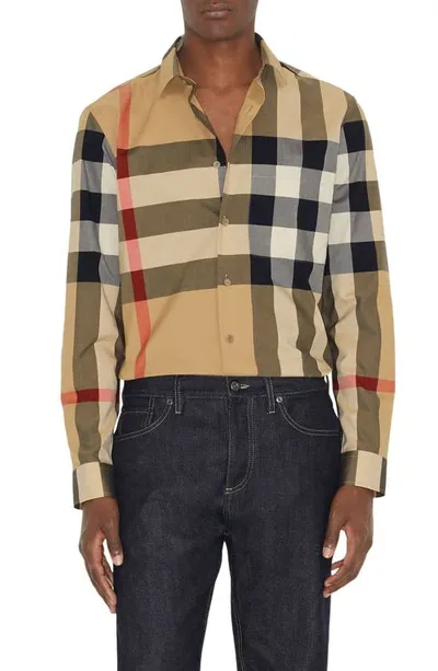 Burberry Oversized Check Cotton Shirt In Archive Beige Check