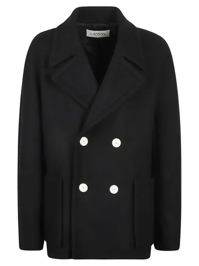 Lanvin Double Breast Kimono Coat In Black