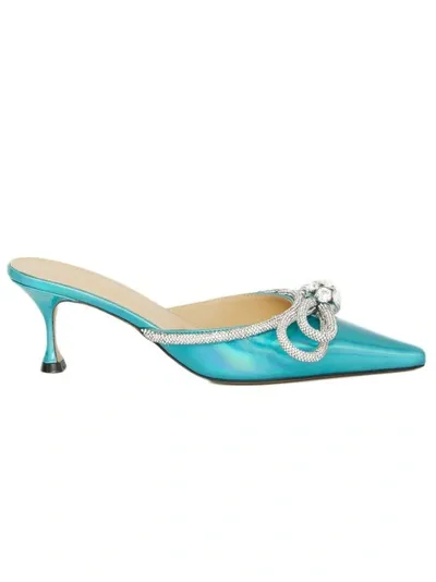 Mach & Mach Iridescent Green Leather Sandals In Blue