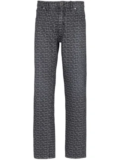 Balmain Jacquard Monogram Jeans In Black