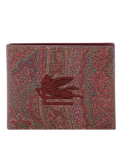 Etro Cube Logo Pailsey Fabric Wallet In Brown