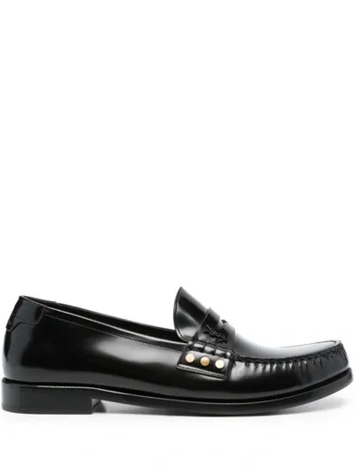 Saint Laurent Almond-toe Leather Loafers In Black