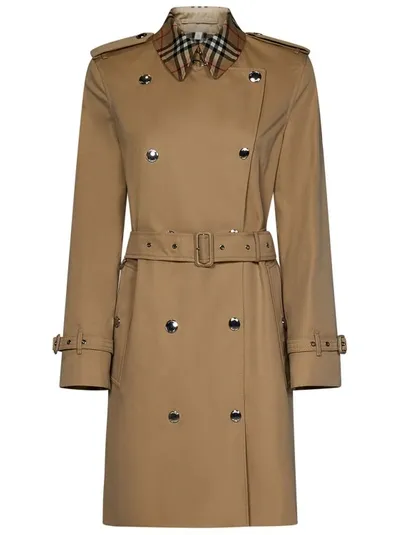 Burberry Beige Cotton Trench Coat In Brown