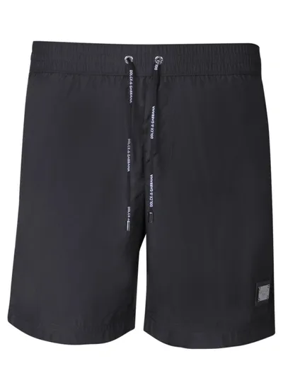 Dolce & Gabbana Mid-length Swim Trunks With Logo Tag In Black