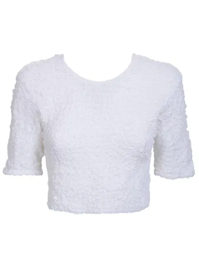 Ganni Textured Organic Cotton White Crop Top By