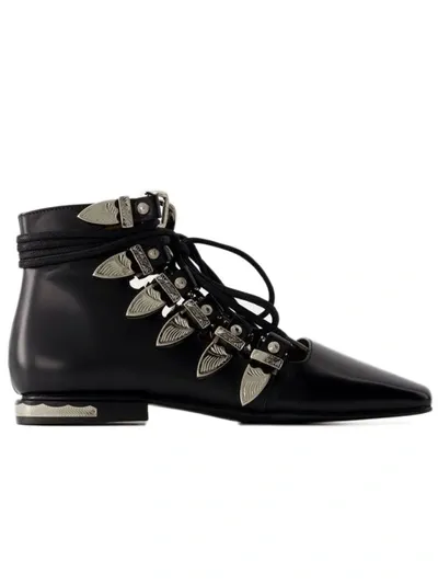 Toga Lace-up Leather Ankle Boots In Black