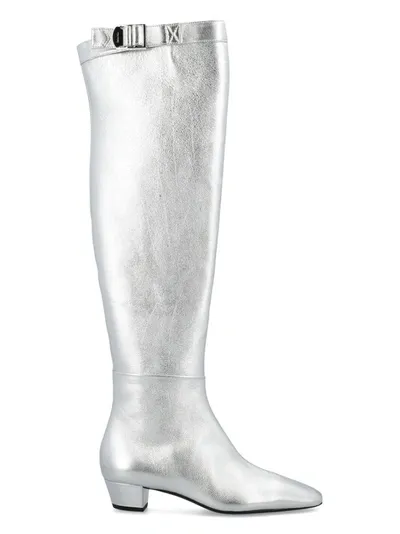 Tom Ford Laminated Nappa Leather 90s Over Knee Boot In Silver