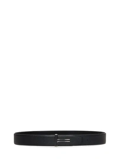 Tom Ford Black Calf Leather T-buckle Belt