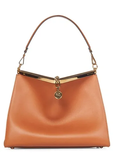 Etro Large Light Brown Calfskin Shoulder Bag