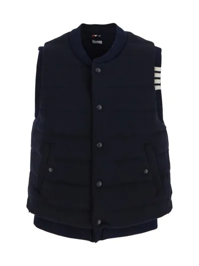 Thom Browne Reversible Downfill Vest In Blue