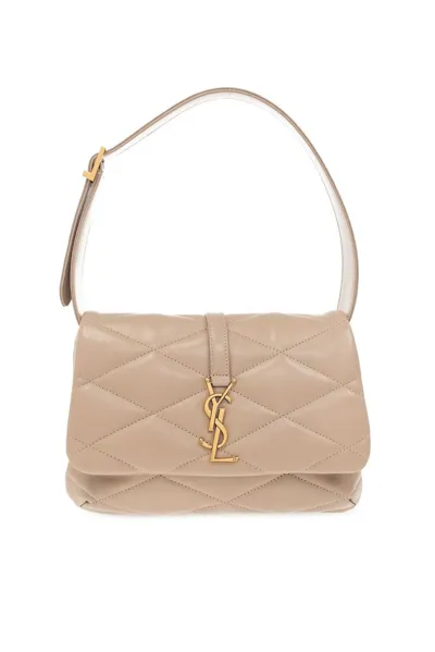 Saint Laurent Le 57 Logo Plaque Shoulder Bag In Beige