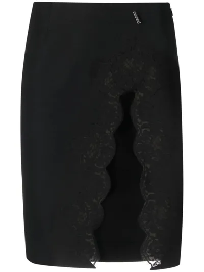 Dsquared2 Lace-detail Virgin Wool Skirt In Nero