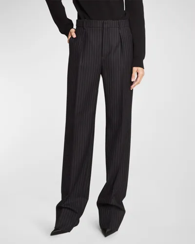 Saint Laurent Straight-leg Pinstripe Trousers In Nero