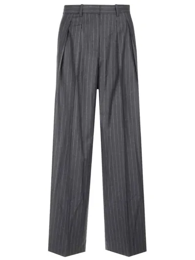 Theory Striped Pleated Trousers In Grey