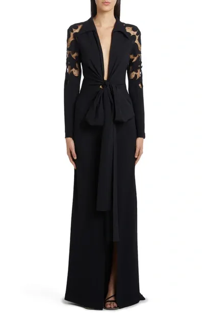 Etro Long Dress With Embroidery And Tulle In Black