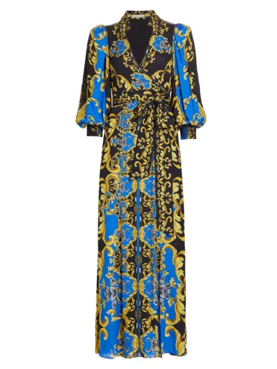 Alice And Olivia Alisa Wrapped Maxi Dress In Regal Romance