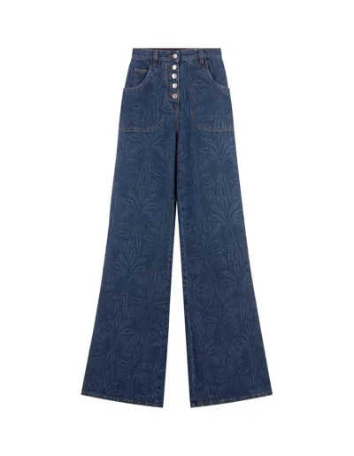 Etro Logo Patch Flared Jeans In Blue