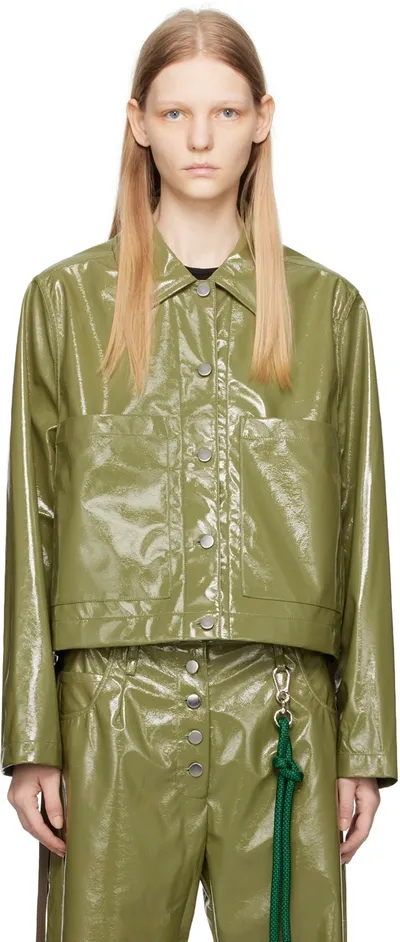 Song For The Mute Green Cropped Faux-leather Jacket In Olive