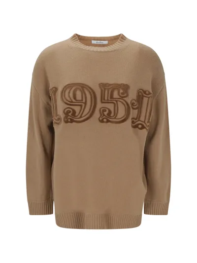 Max Mara Logo Wool Sweater In Camel