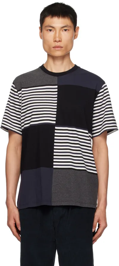 Noah Navy & Black Patchwork T-shirt In Multi