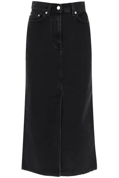 Loulou Studio Logo-patch Organic Cotton Skirt In Black