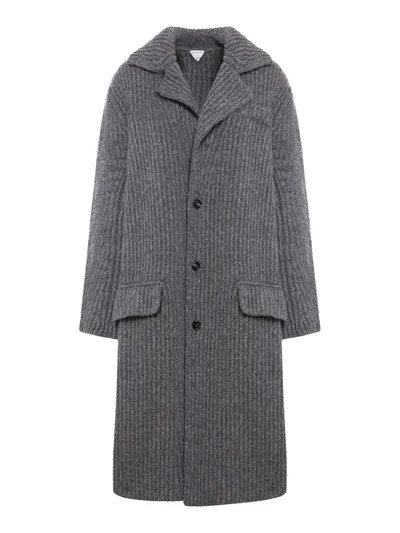 Bottega Veneta Felted Wool Knitted Coat In Grey Melange