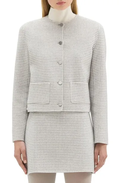 Theory Checked Wool Cropped Jacket In Light Heather Grey