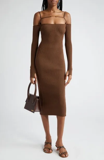 Jacquemus La Robe Sierra Long-sleeve Dress In Brown