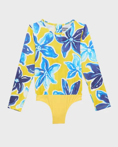 Vilebrequin Kids' Girl's Macro Raiat-print Rash Guard In Soleil