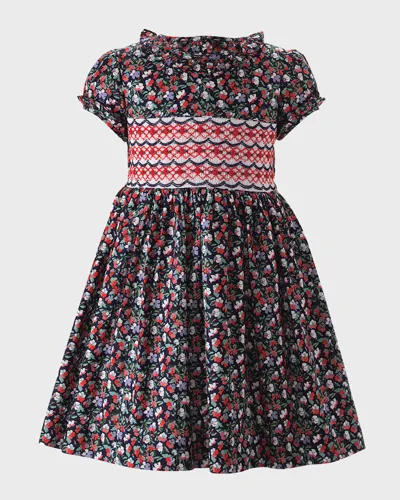 Rachel Riley Kids' Girl's Midnight Floral Smocked Dress In Navy