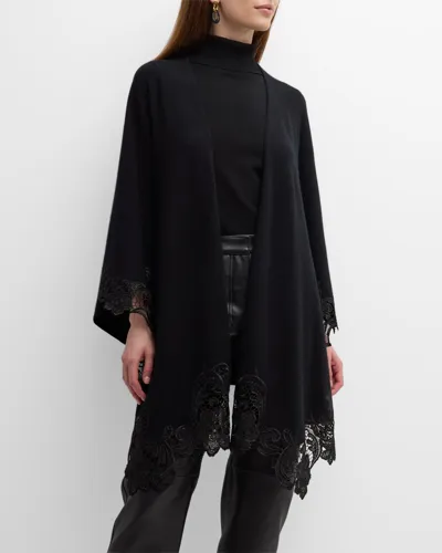 Sofia Cashmere Cashmere Cape With Lace Trim In Black