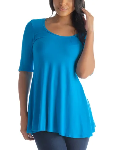 24seven Comfort Apparel Women's Elbow Sleeve Swing Tunic Top In Turquoise