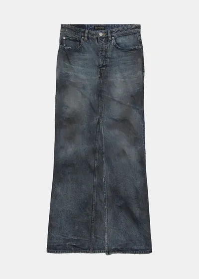 Balenciaga Faded Maxi Denim Skirt In Dirty Pale Blue