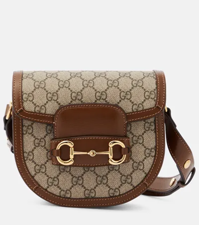 Gucci Horsebit 1955 Mini Gg Canvas Shoulder Bag In Ebony