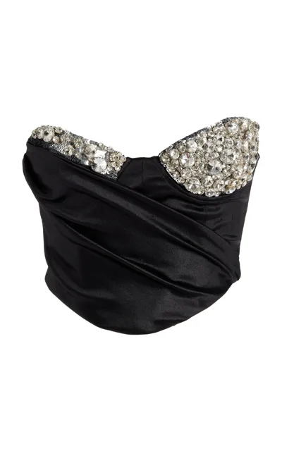 Area Crystal-cup Satin Bustier Top In Black