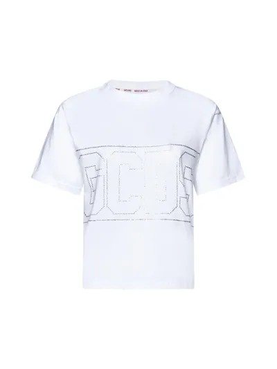 Gcds Studded-logo Crop T-shirt In White