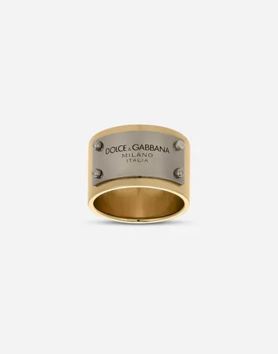 Dolce & Gabbana Engraved-logo Plaque Band Ring In Gold