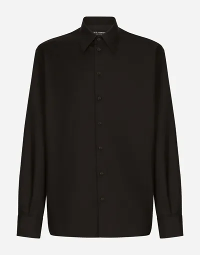 Dolce & Gabbana Silk And Wool Shirt With Logo Tag In Black