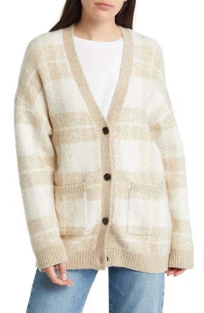 Rails Runi Plaid V-neck Cardigan In Ivory Sand Plaid