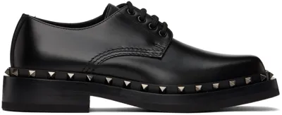 Valentino Garavani Black M-way Rockstud Leather Derby Shoes