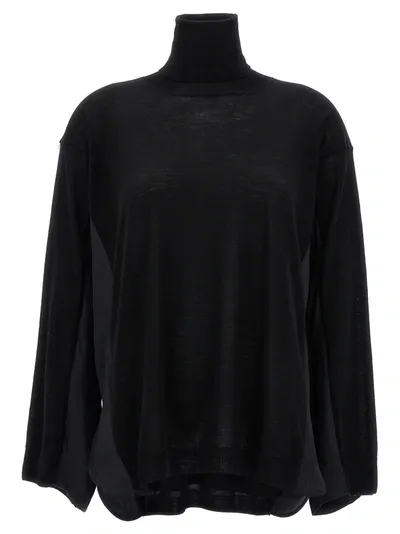 Nude Satin Trim Sweater In Black