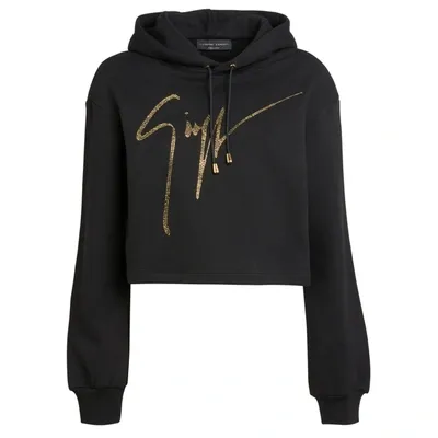 Giuseppe Zanotti Mailena Crystal-logo Hoodie In Black