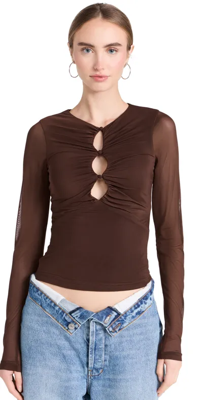 Minkpink Allure Mesh Top In Chocolate