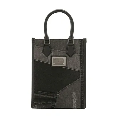 Dolce & Gabbana Small Denim Patchwork Tote Bag In Black