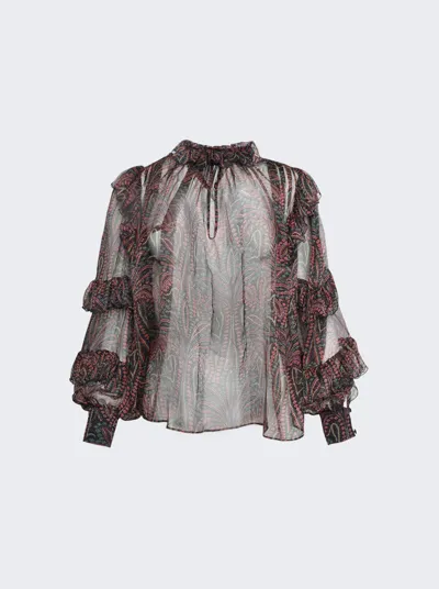 Etro Ruffled Paisley Silk Blouse In Multicolor