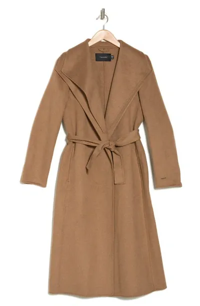 Tahari Elliot Belted Wrap Coat In Camel